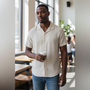 Cabana Beach Mens Beach House Button Down Short Sleeve Shirt Small Cruise Casual